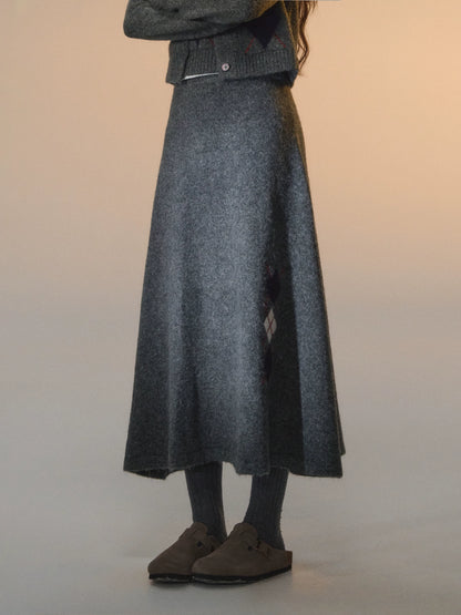 Floral Diamond Knit Vest / Cardigan / Skirt Set