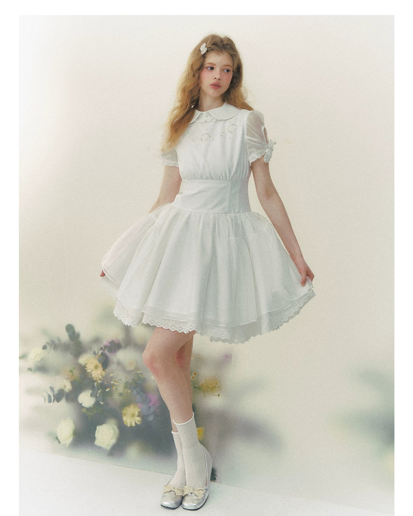 White Rose Embroidered Princess Dress