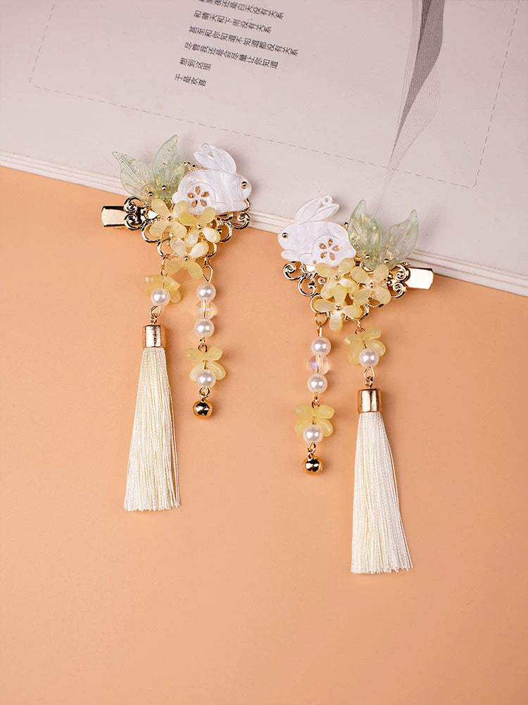 Jade Rabbit Tassels Hanfu Pearl Hair Clip