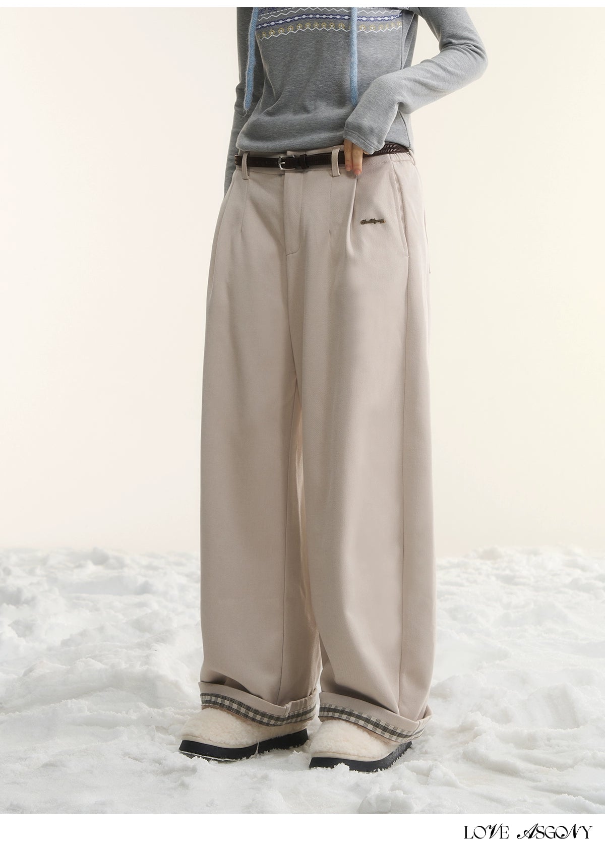 Fleece-Lined Relaxed Belted Trousers