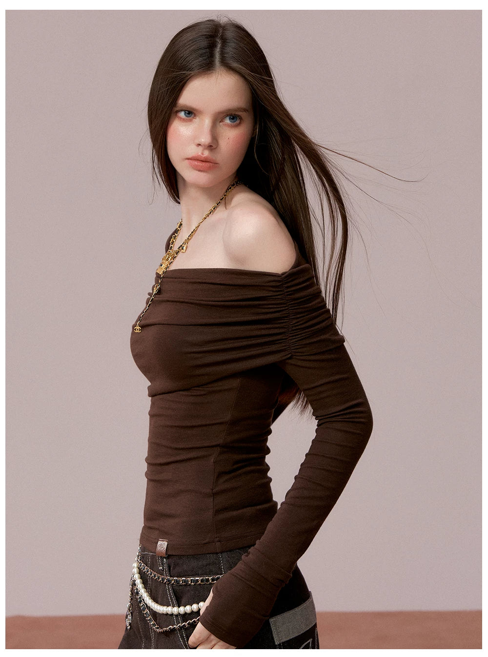 Long Sleeve Lyocell Blend Fitted T-Shirt