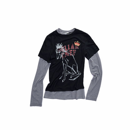 Layered Dog Print Long Sleeve Top