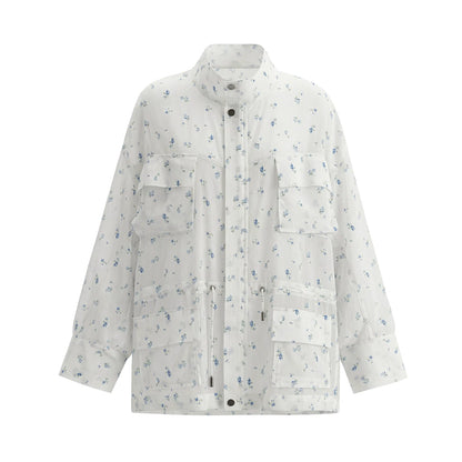 Floral Sheer Batwing Sleeve Utility Jacket