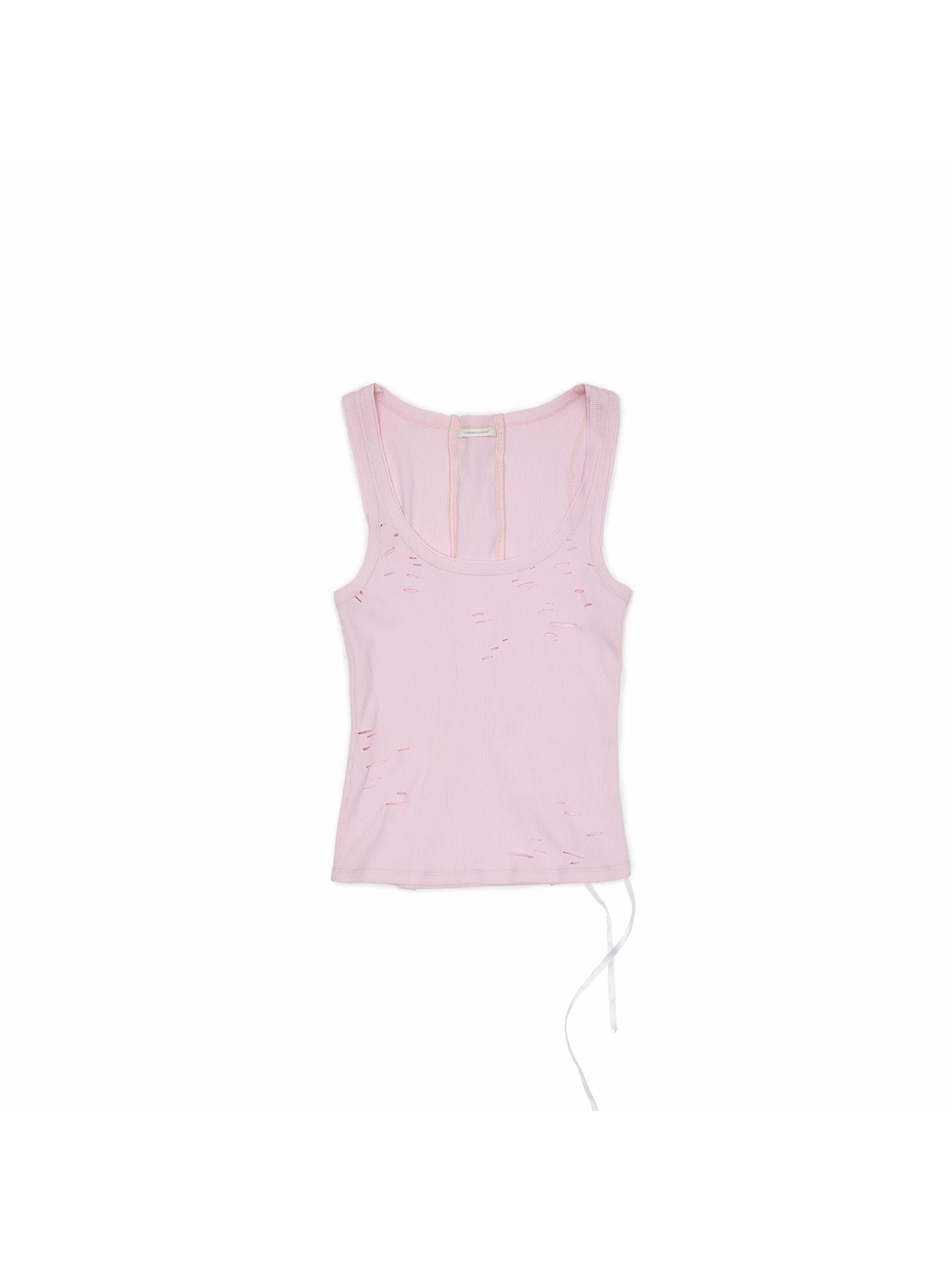 Distressed Lace-Up U-Neck Knit Tank Top 1Jinn Studio
