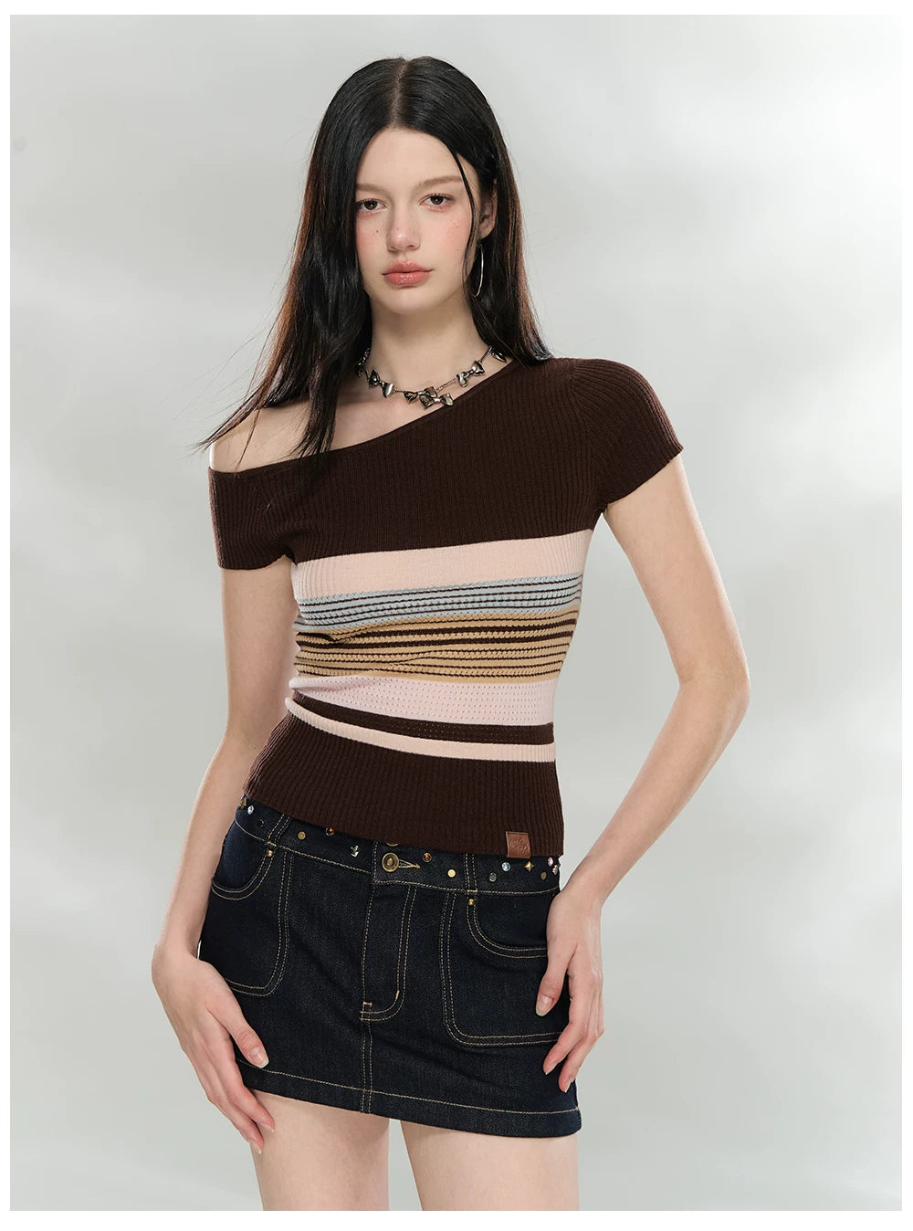 Asymmetrical Color-Block Knit Top