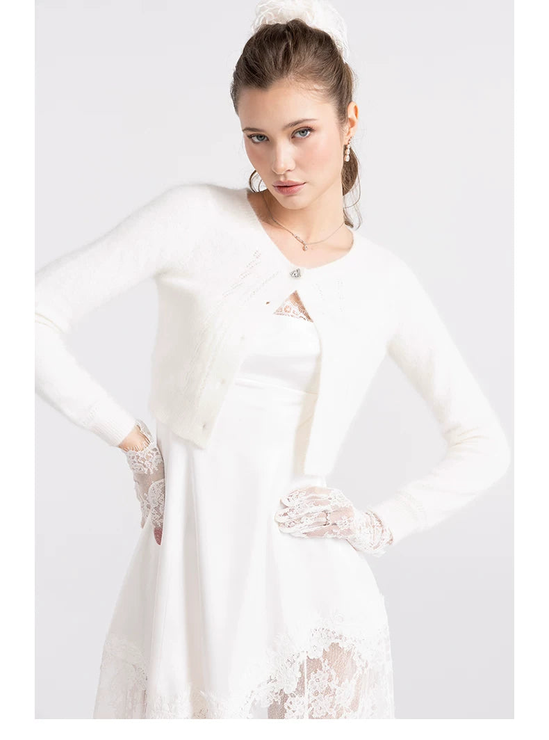 Vintage Soft Brushed Rabbit Hair Knit Cardigan