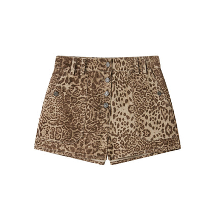Vintage Leopard Low-Rise Denim Shorts