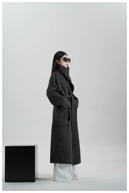 High-Neck Long Wool Coat