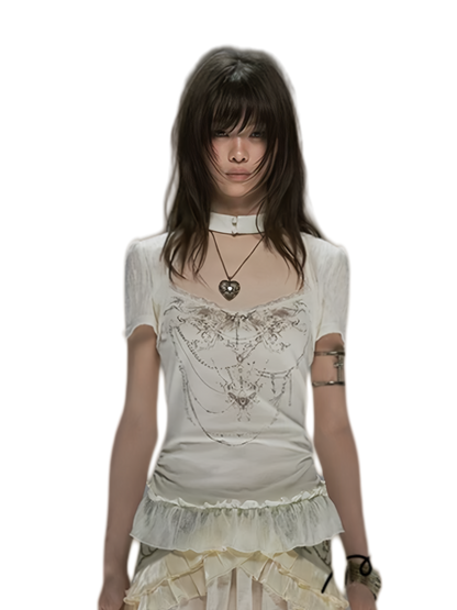 Cest Nous Butterbone Gothic Lace Top – T-Shirts &amp; Polos