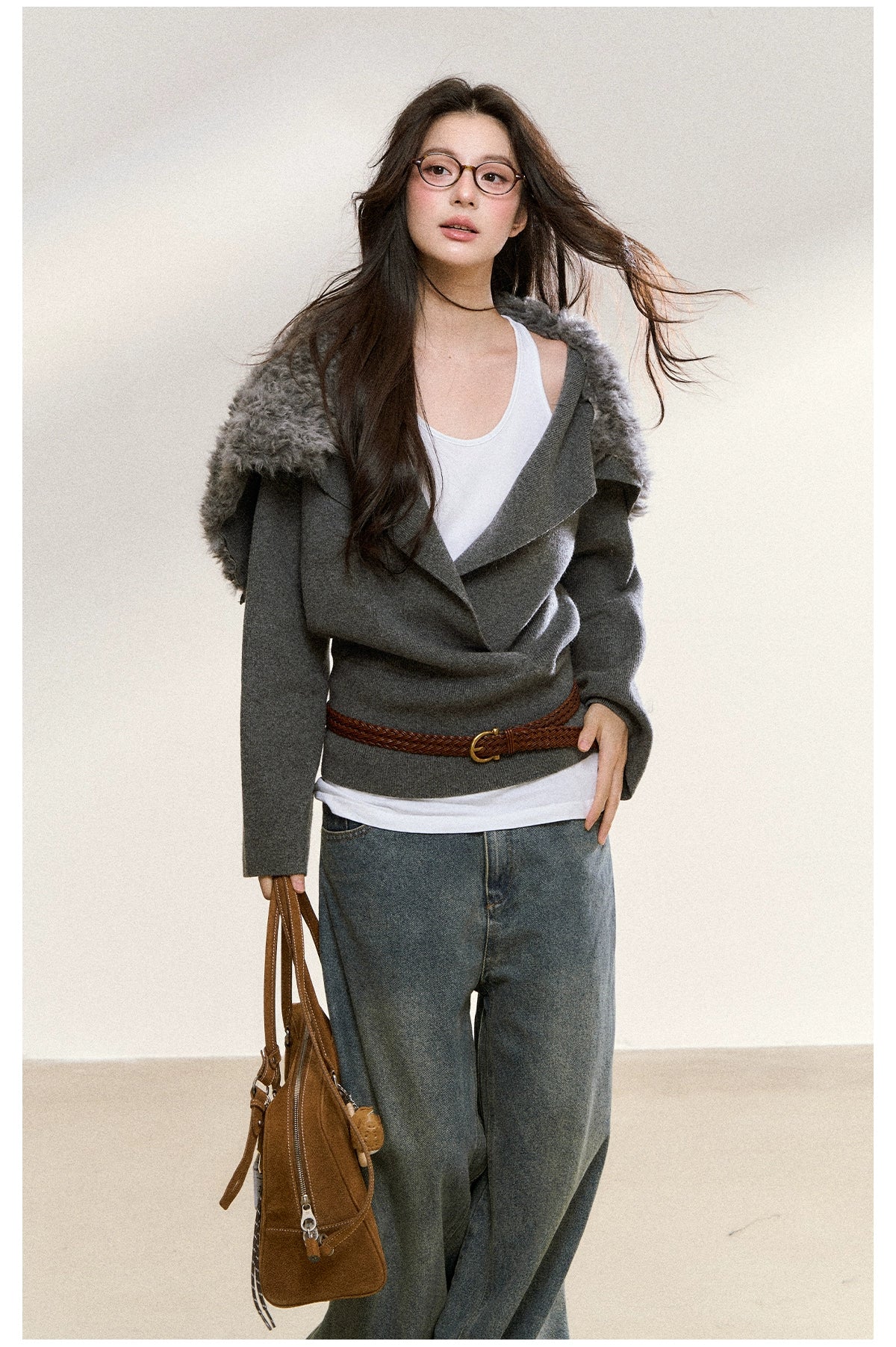 Gray Wrapped Knit Short Cardigan