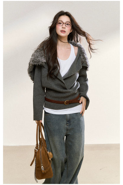 Gray Wrapped Knit Short Cardigan