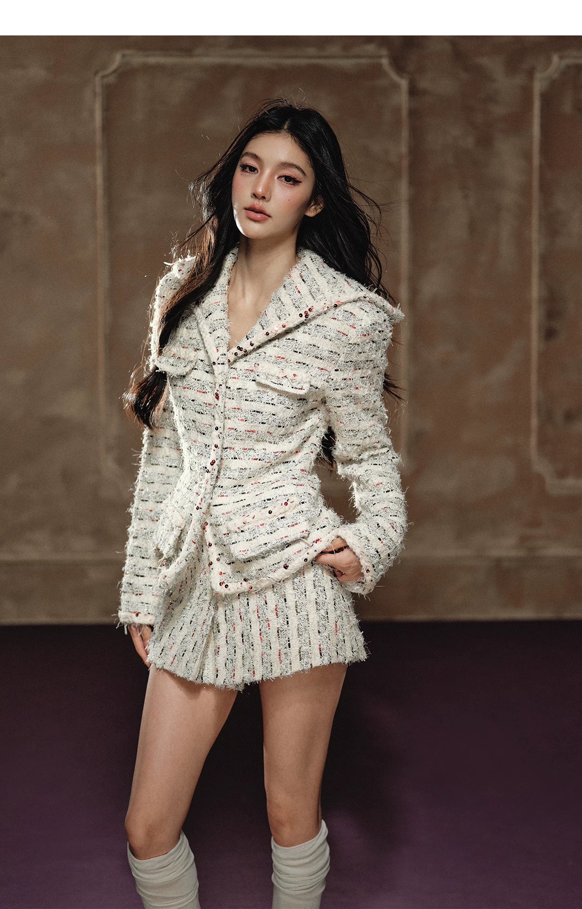 Cropped Jacket &amp; A-Line Mini Skirt Set