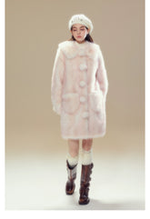 Pink Ombre Doll Collar Long Shearling Coat - CHINASQUAD