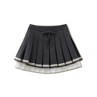 Gray Bow Pleated Skirt