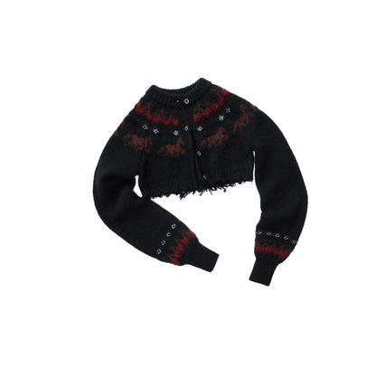 Fair Isle Pony Jacquard Knit Short Cardigan &amp; Shorts Set