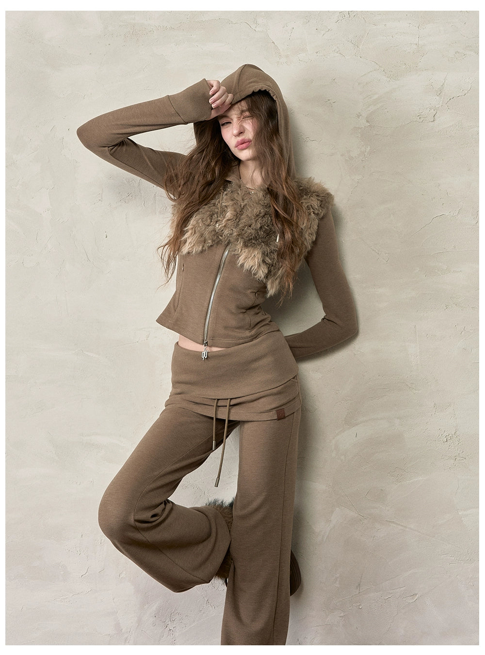 Folded Waist Spliced Skirt-Hem Sweatpants