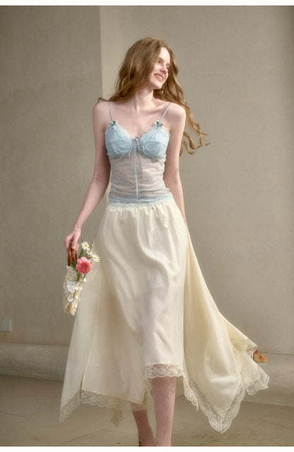 Soft Glow French Lace Ruched Camisole