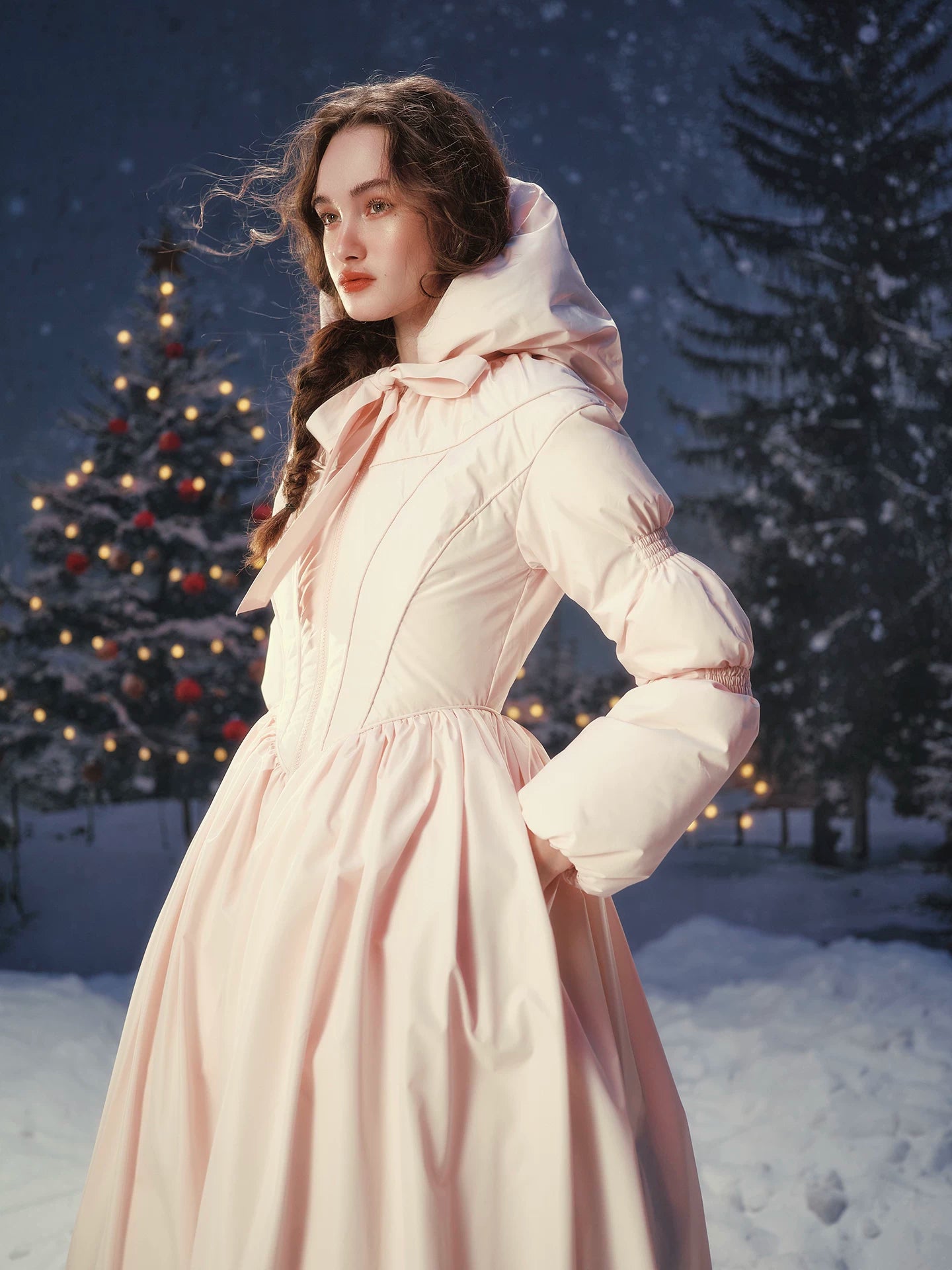 French Pink Tailored Long Down Coat