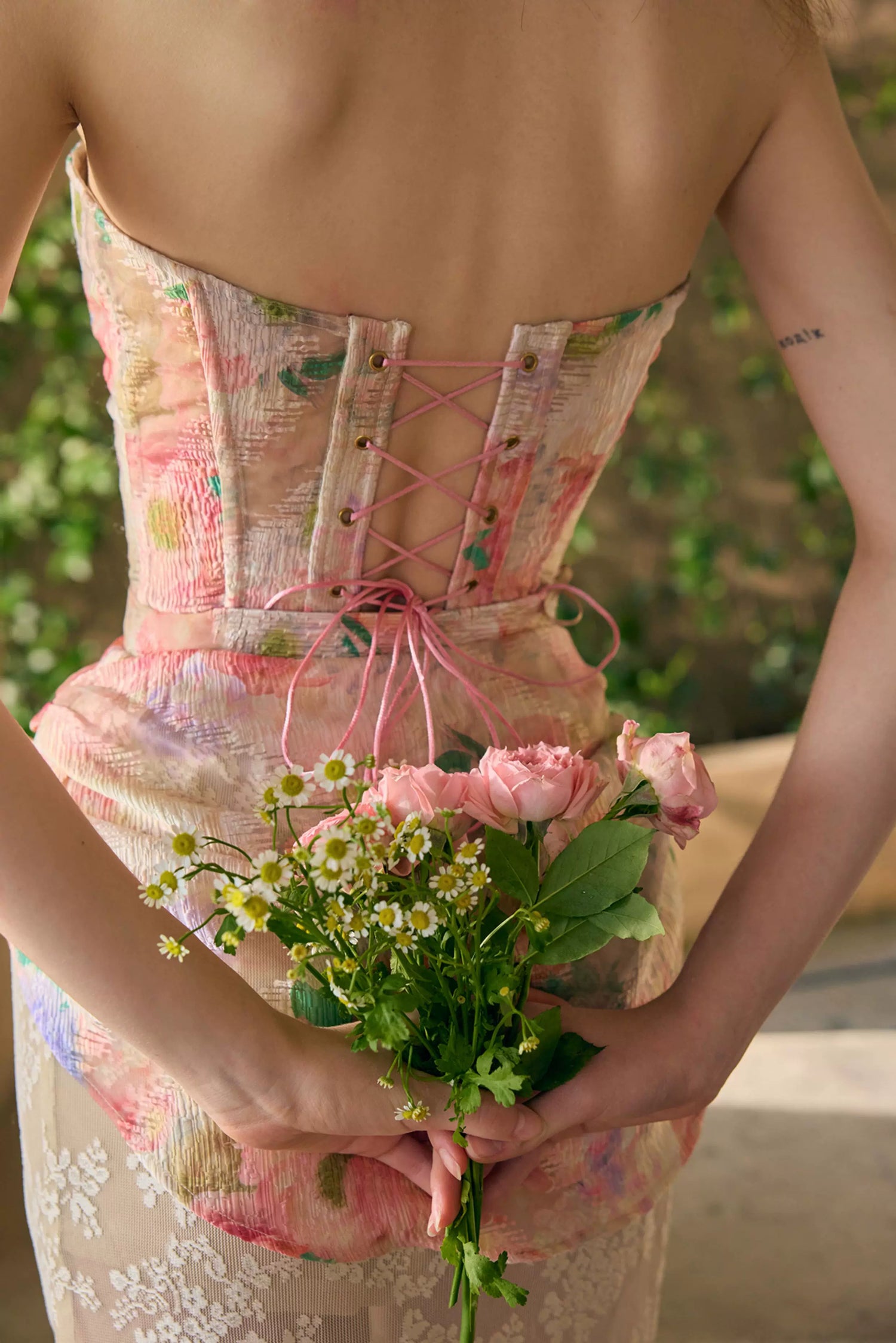 Romantic Oil-Paint Lace Corset Top &amp; Skirt Set