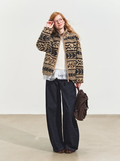 Jacquard Fleece High-Neck Oversized Jacket