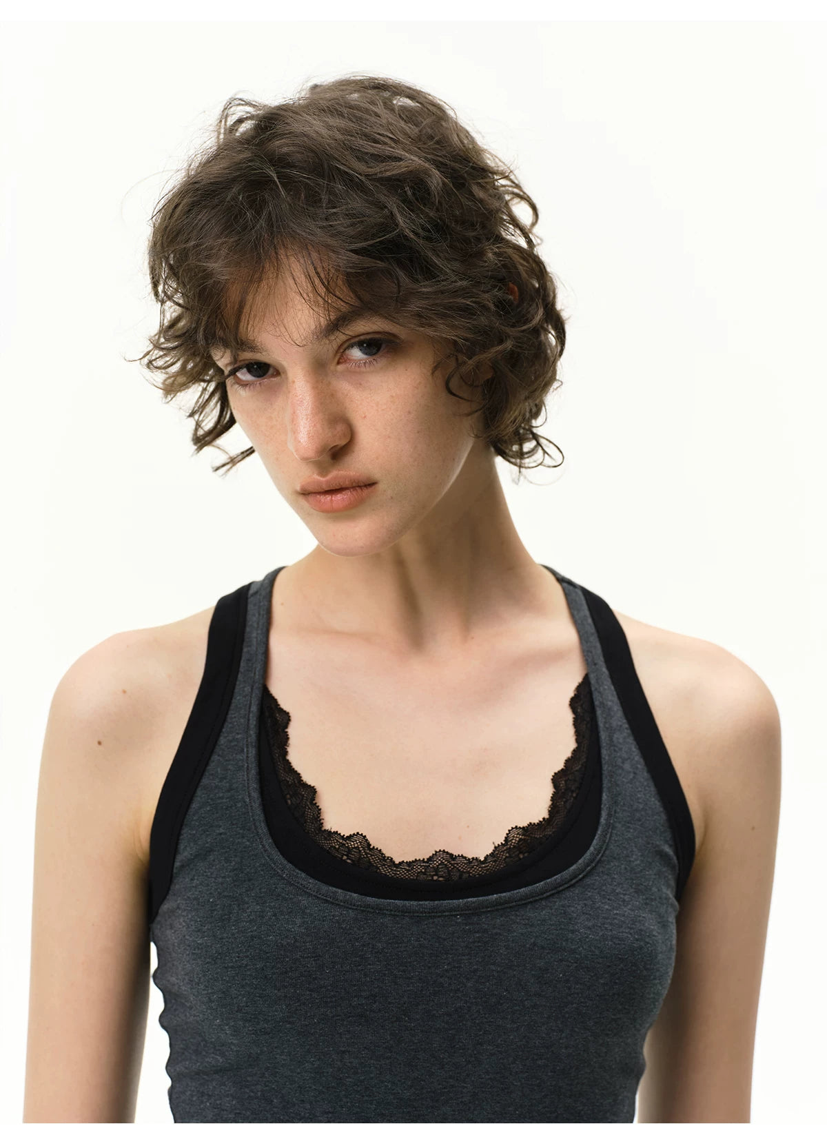 Layered Lace Trim Racerback Tank Top