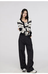 Black & Khaki Star Pleated Utility Wide-Leg Pants - CHINASQUAD