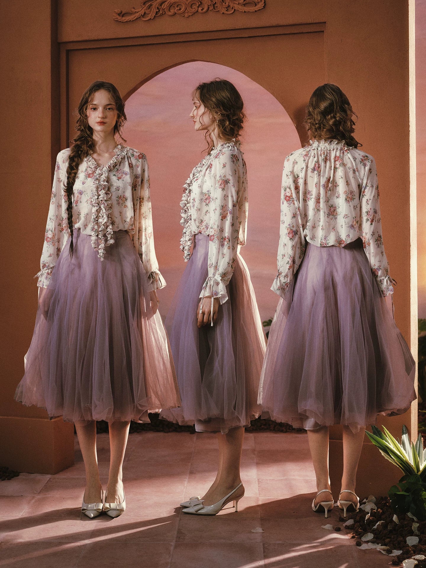 Wisteria Whisper French Romantic Floral Chiffon Shirt
