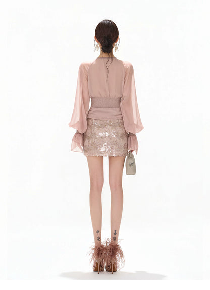 Luminous Nouveau Ruffle Chiffon Blouse