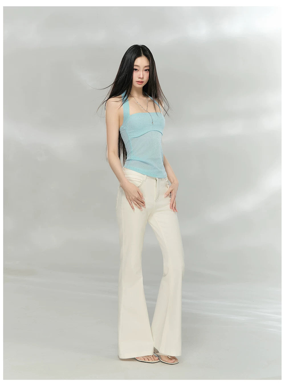 Slim Fit Bamboo-Texture Flared Denim Pants