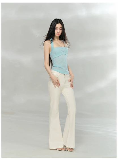 Slim Fit Bamboo-Texture Flared Denim Pants