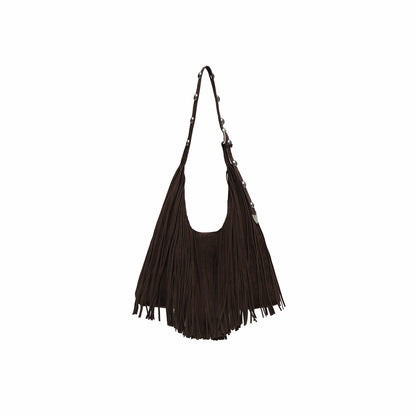 Suede Tassel Studded Shoulder Bag