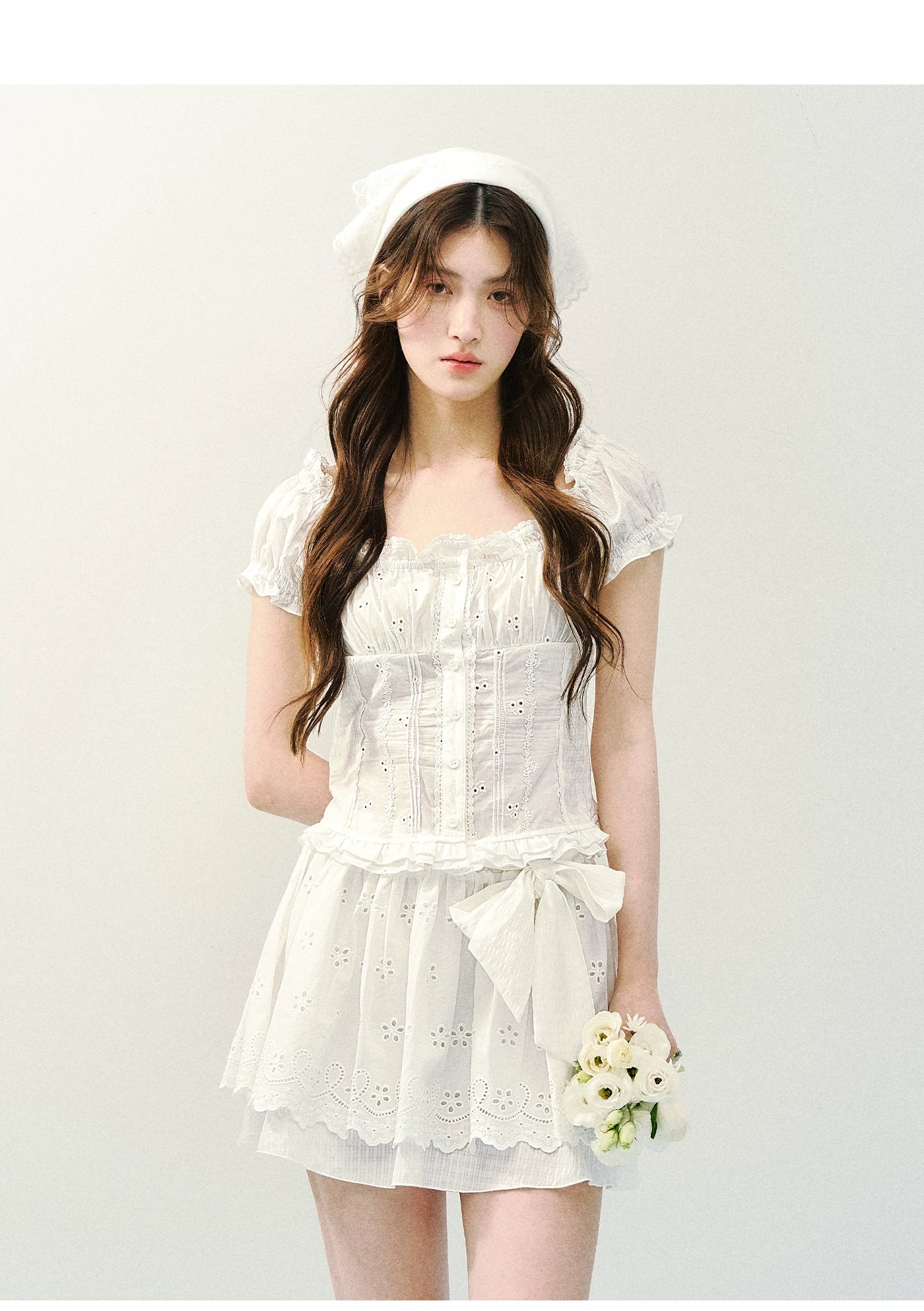 Vintage Plaid Lace Ribbon Two-Piece Set