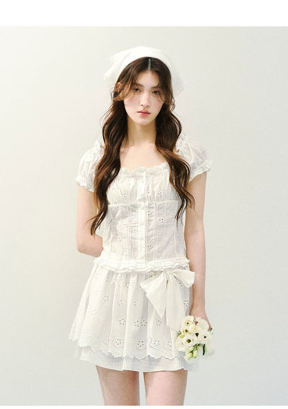 Vintage Plaid Lace Ribbon Two-Piece Set