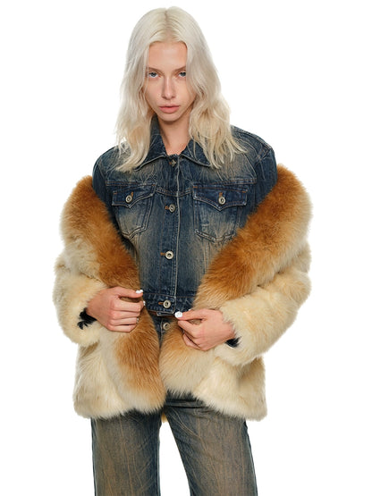 Gradient Fox Fur Waist-Cinched Jacket