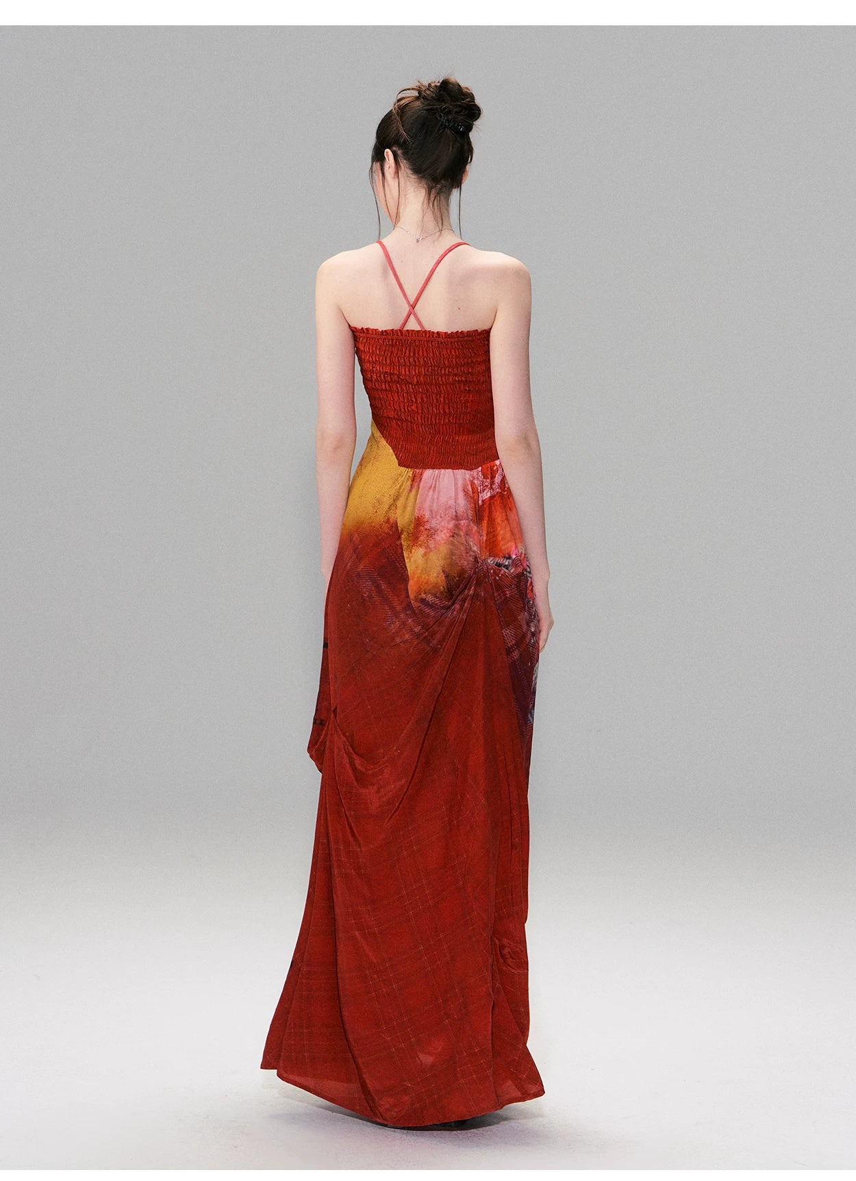 Vintage Red Strapless Printed Maxi Dress