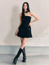 Black & Apricot Rose Choker Tweed Tube Dress - CHINASQUAD