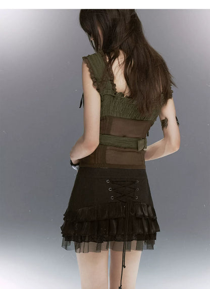 Vine Rivet Layered Skirt
