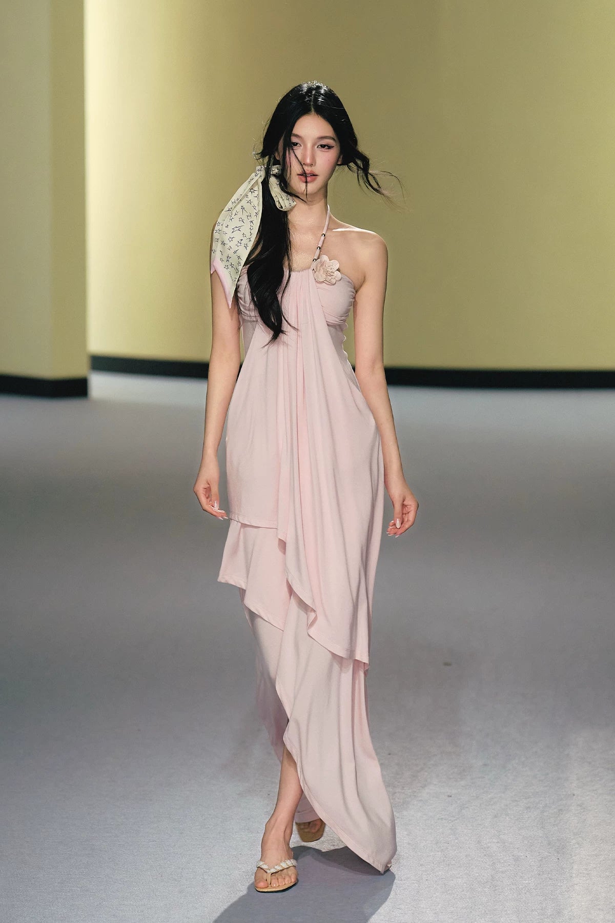 Blush Layered Halter Draped Maxi Dress