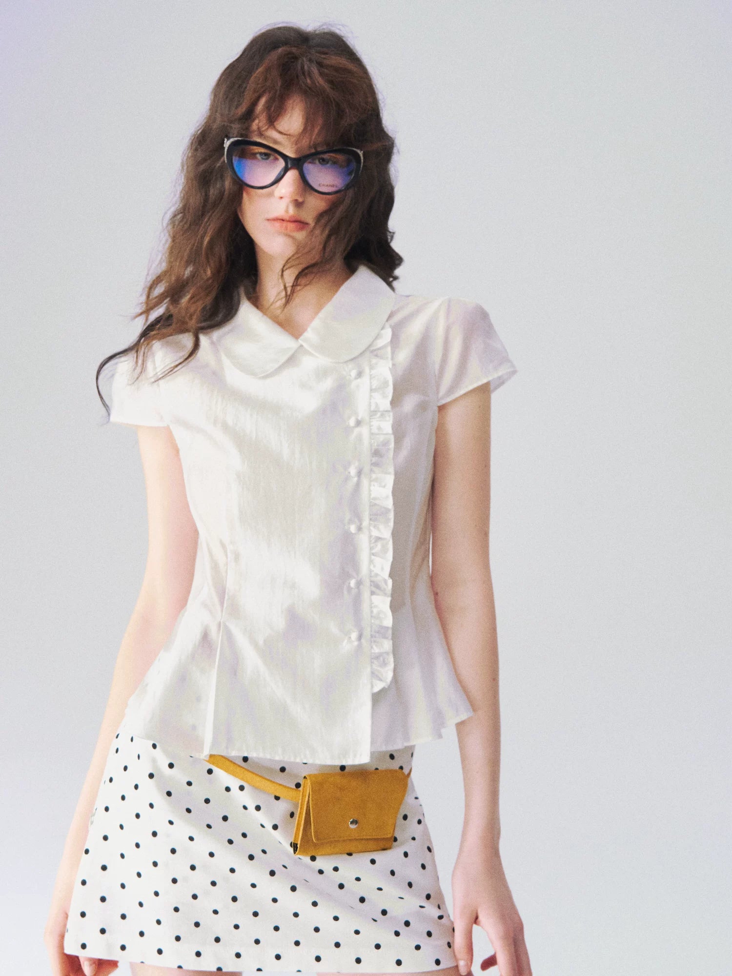Peter Pan Collar Asymmetric Waist-Tailored Blouse