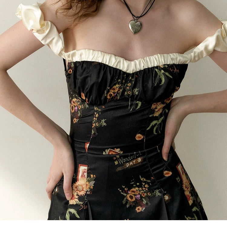 Black Floral Tube Top Dress