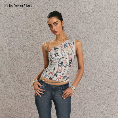 Vintage Graphic One-Shoulder Cinched Crop Tee