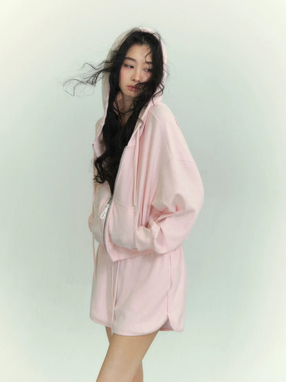 华夫格连帽家居服套装搭配花卉亨利背心