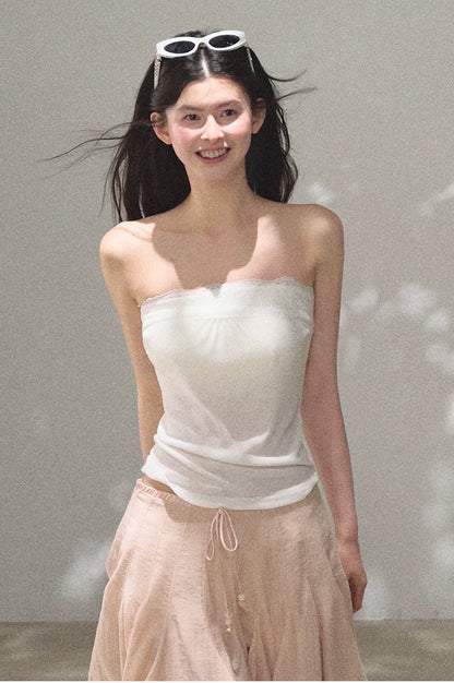 Linen Lace Trim Off-Shoulder Bandeau