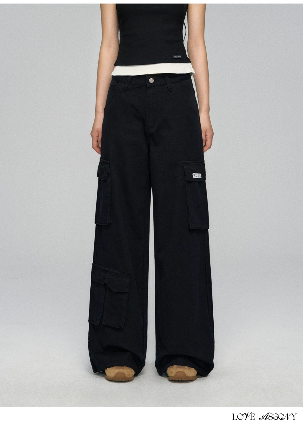 Flap-Back Pocket Utility Wide-Leg Jeans