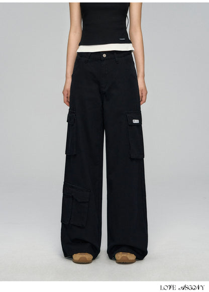 Flap-Back Pocket Utility Wide-Leg Jeans