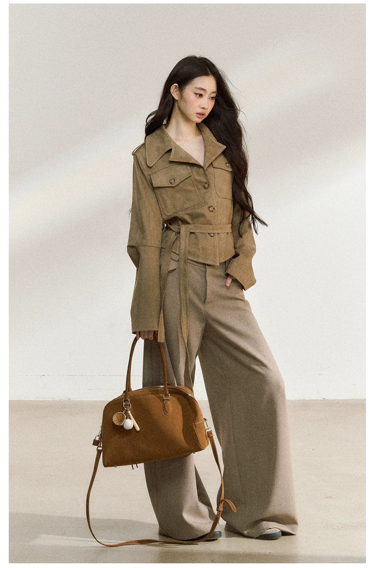 Khaki Suede Cropped Jacket