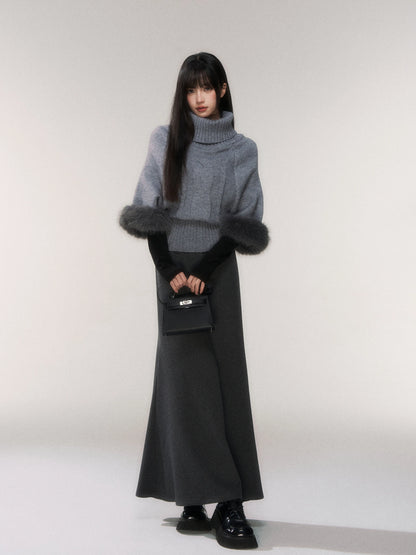 Cable-Knit Turtleneck Cape Sweater