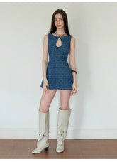 Textured Denim Teardrop Cut-Out Dress NeverMore
