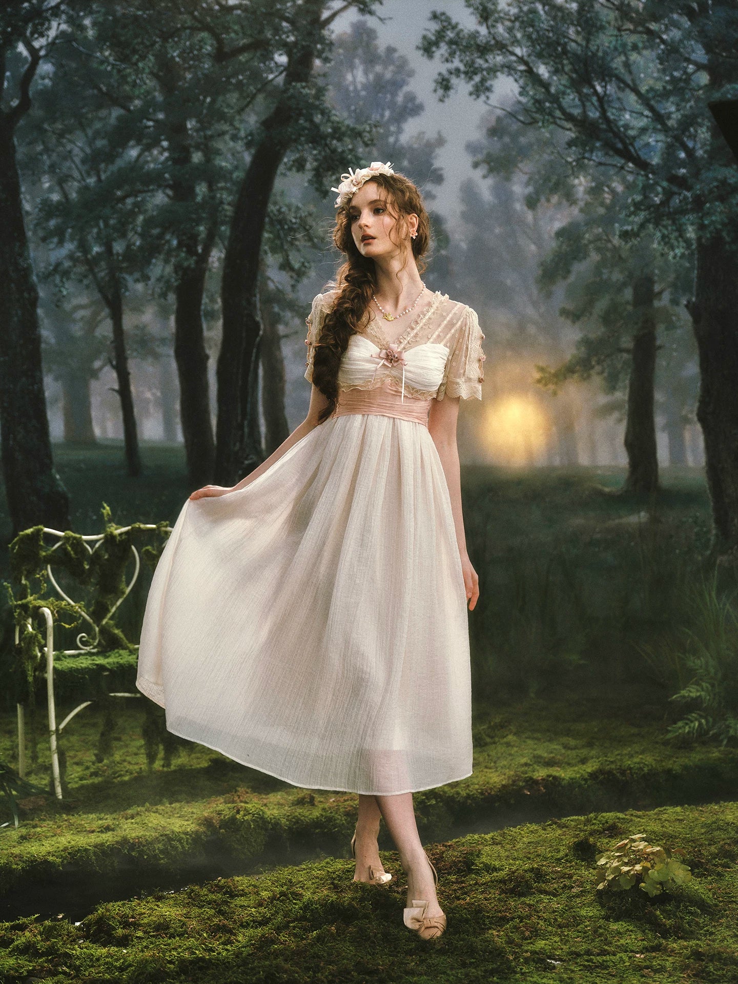 Empire Reverie Textured V-Neck Dress