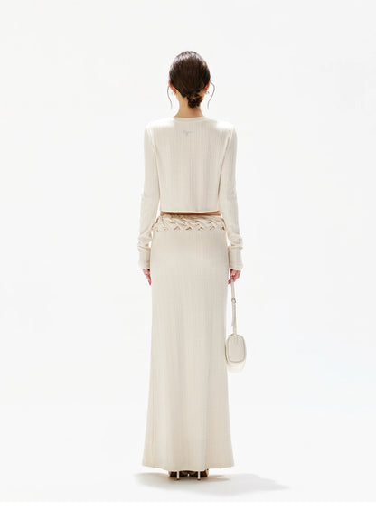 Apricot Lace Panel Knit Two-Piece Set